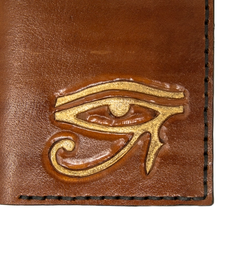 Brown Bifold Leather Card Wallet with Printed Drawings