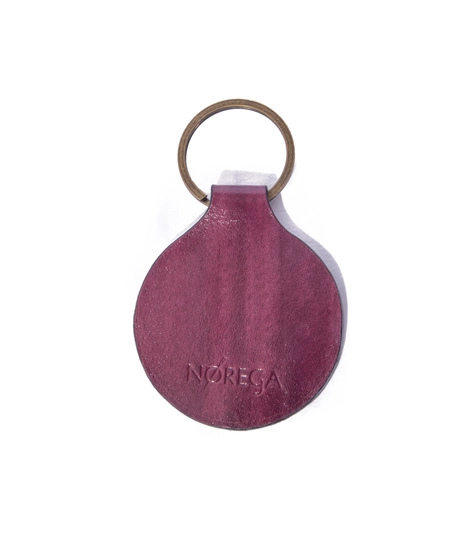 Purple Round Leather Keychain with Printed Drawings - Butterfly