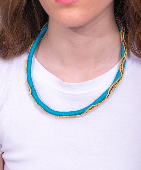 Adjustable Hand-Woven Choker Necklace - Blue & Gold