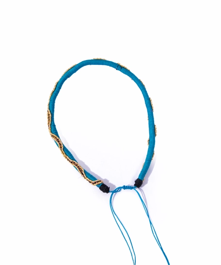 Adjustable Hand-Woven Choker Necklace - Blue & Gold