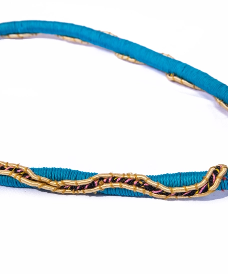 Adjustable Hand-Woven Choker Necklace - Blue & Gold