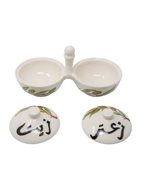 Hand-Painted Double Serving Pottery Bowl -Multiple Designs - Black Olives