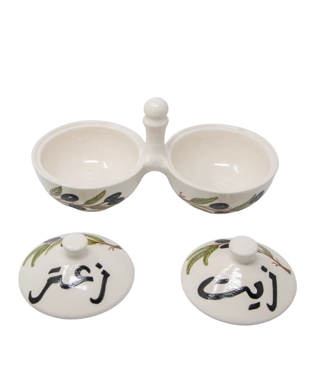 Hand-Painted Double Serving Pottery Bowl -Multiple Designs - Black Olives