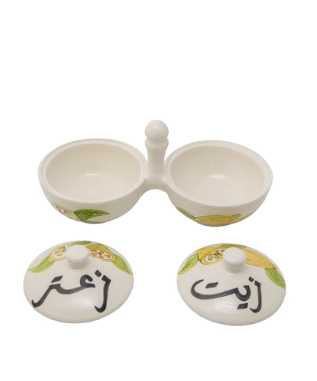 Hand-Painted Double Serving Pottery Bowl -Multiple Designs - Black Olives