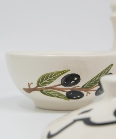 Hand-Painted Double Serving Pottery Bowl -Multiple Designs - Black Olives