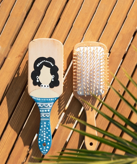 Flat Eco Friendly Wooden Hair Brush - Hand-Painted