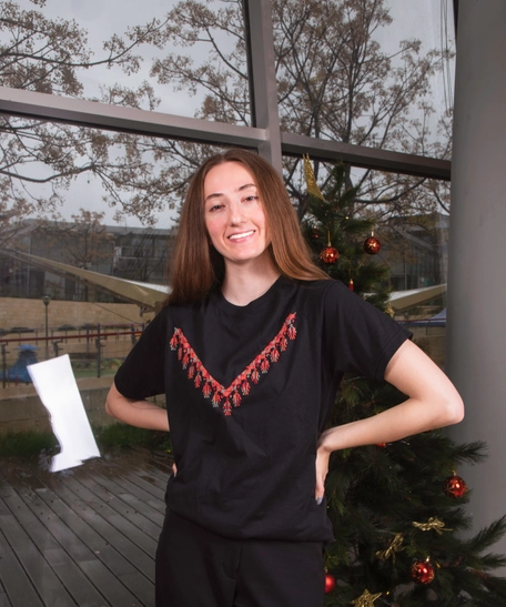 Black Women's T-Shirt with Colorful Hand Embroidery Patterns