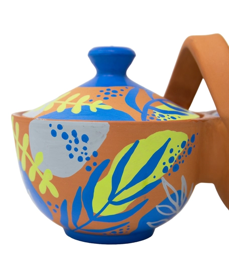 Brown Double Serving Bowl - Colorful Hand Paintings