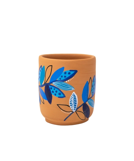 Hand-Painted Earthen Pottery Cup - Blue