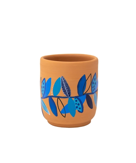 Hand-Painted Earthen Pottery Cup - Blue