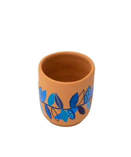 Hand-Painted Earthen Pottery Cup - Blue