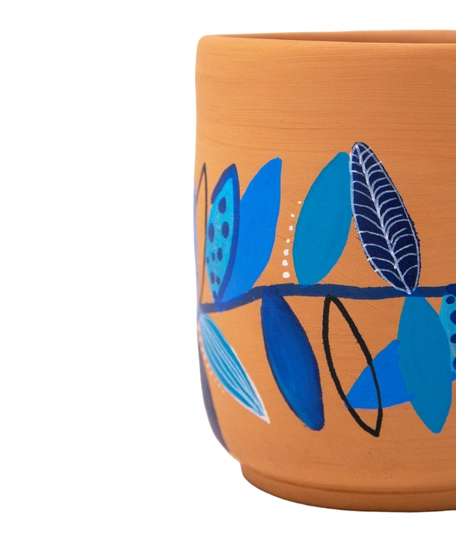 Hand-Painted Earthen Pottery Cup - Blue