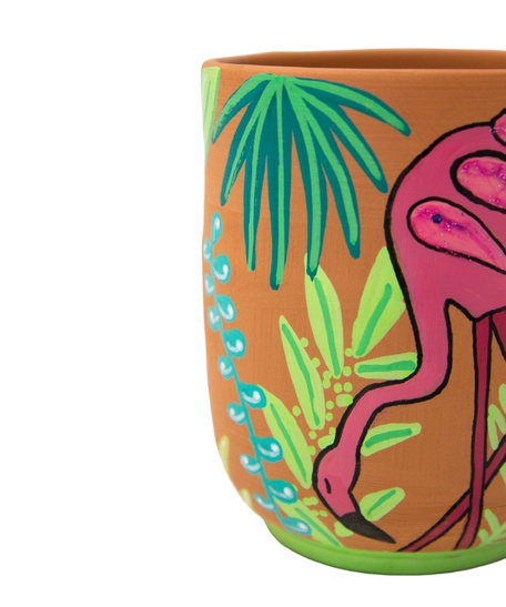 Hand-Painted Pottery Cup - Flamingo