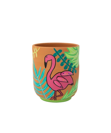 Hand-Painted Pottery Cup - Flamingo