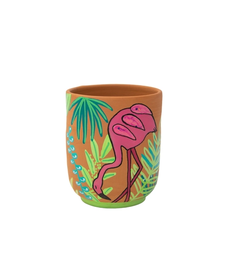 Hand-Painted Pottery Cup - Flamingo