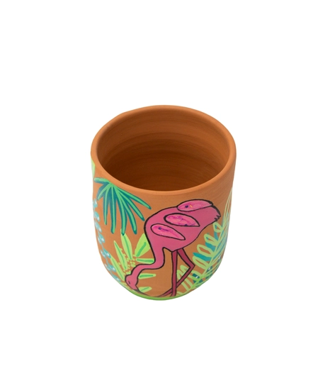 Hand-Painted Pottery Cup - Flamingo