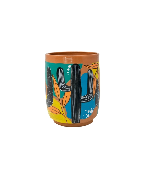 Hand-Painted Pottery Mug - Cactus