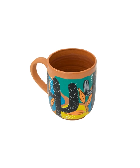 Hand-Painted Pottery Mug - Cactus