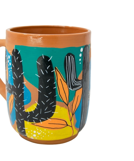 Hand-Painted Pottery Mug - Cactus