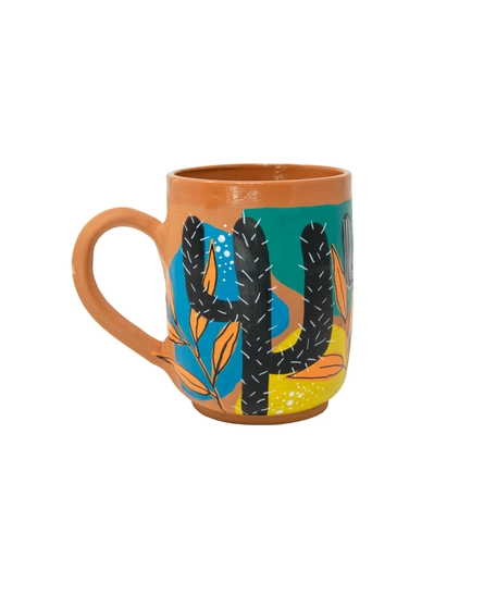 Hand-Painted Pottery Mug - Cactus