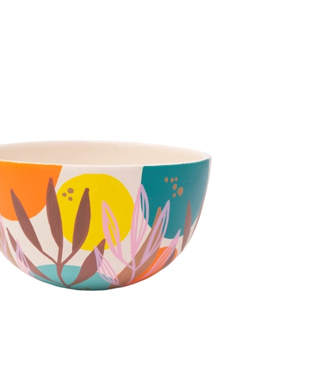 White Pottery Bowl with Colorful Hand Paintings - Multiple Sizes - Large