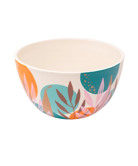 White Pottery Bowl with Colorful Hand Paintings - Multiple Sizes - Large