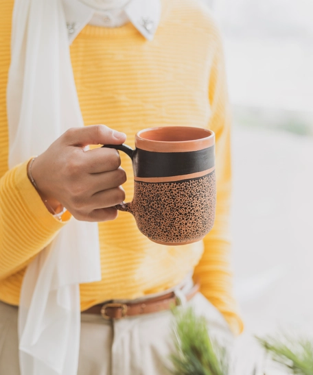 Hand-painted Pottery Mug - Multiple Designs - Black