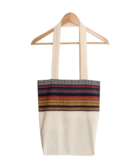 Beige Tote Bag with Bedouin-Inspired Patterns - Multiple Patterns - Pattern 1