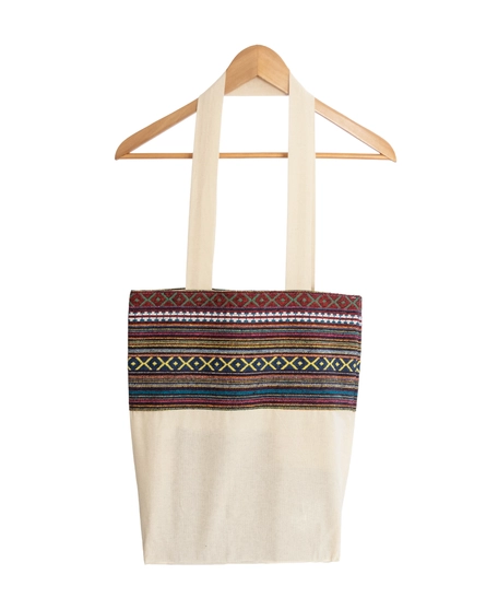 Beige Tote Bag with Bedouin-Inspired Patterns - Multiple Patterns - Pattern 1