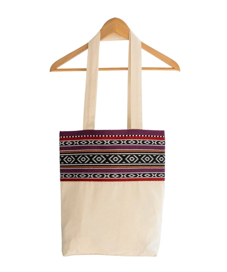 Beige Tote Bag with Bedouin-Inspired Patterns - Multiple Patterns - Pattern 1