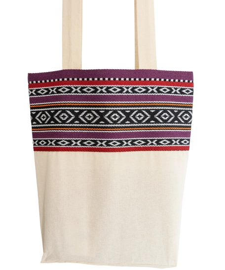 Beige Tote Bag with Bedouin-Inspired Patterns - Multiple Patterns - Pattern 1