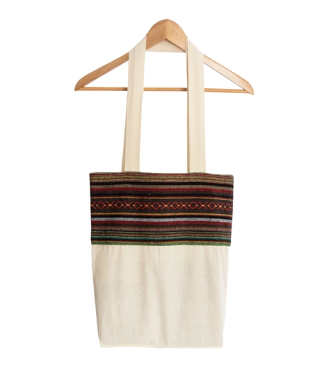 Beige Tote Bag with Bedouin-Inspired Patterns - Multiple Patterns - Pattern 1