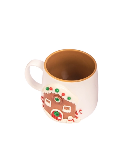 Christmas-Themed White Ceramic Mug - Gingerbread House