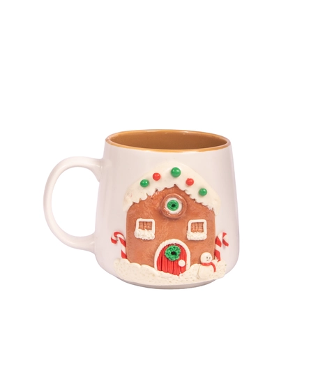 Christmas-Themed White Ceramic Mug - Gingerbread House