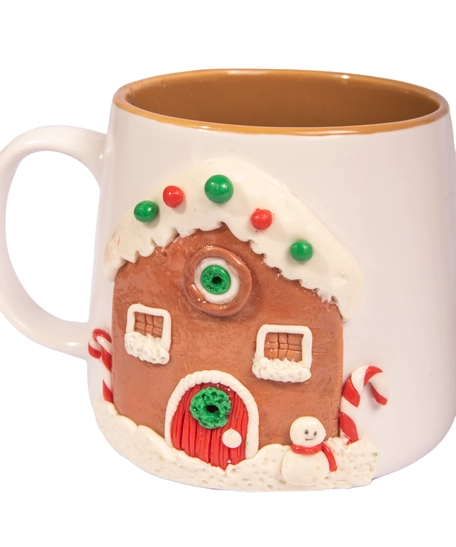 Christmas-Themed White Ceramic Mug - Gingerbread House