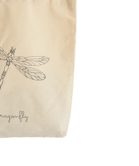 Beige Canvas Tote Bag with Printed Design - Dragonfly