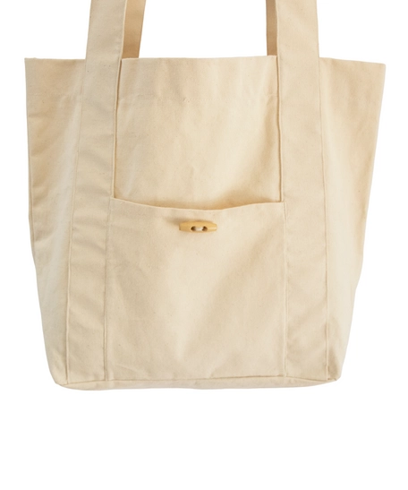 Two Pockets Beige Canvas Tote Bag