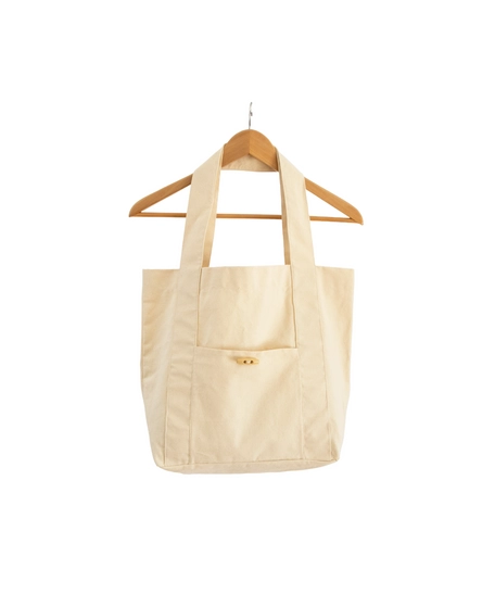 Two Pockets Beige Canvas Tote Bag