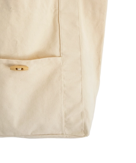 Two Pockets Beige Canvas Tote Bag