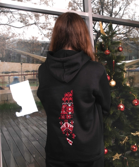 Black Hoodie with Red & White Embroidery on the Back - Palestine Map