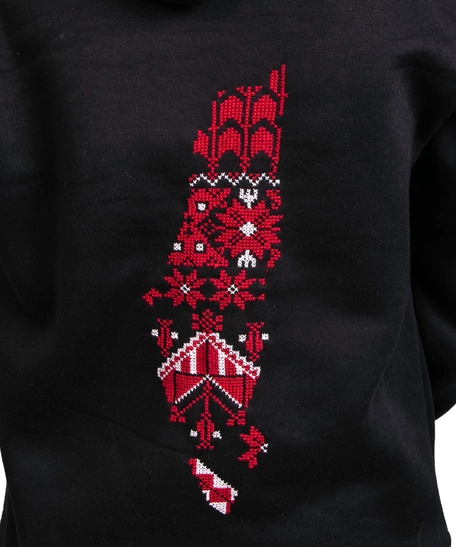 Black Hoodie with Red & White Embroidery on the Back - Palestine Map