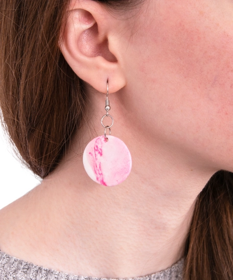 Round Pink Polymer Clay Earrings