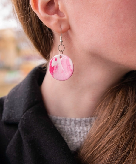 Round Pink Polymer Clay Earrings