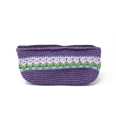 Purple Crochet Pencil Case with Colorful Floral Patterns