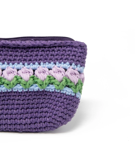 Purple Crochet Pencil Case with Colorful Floral Patterns