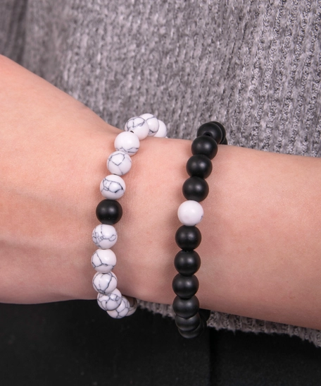 Beaded Couple Bracelet - Black & White