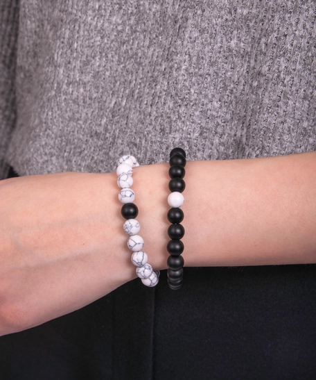 Beaded Couple Bracelet - Black & White