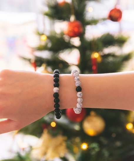 Beaded Couple Bracelet - Black & White