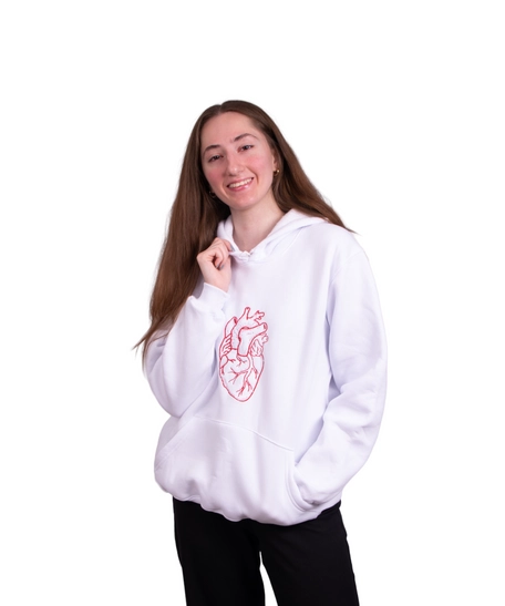 White Hoodie with Red Heart Hand Embroidery