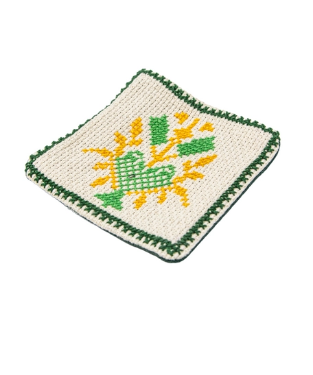 Fabric Coaster with Colorful Hand Embroidery - Green and Orange